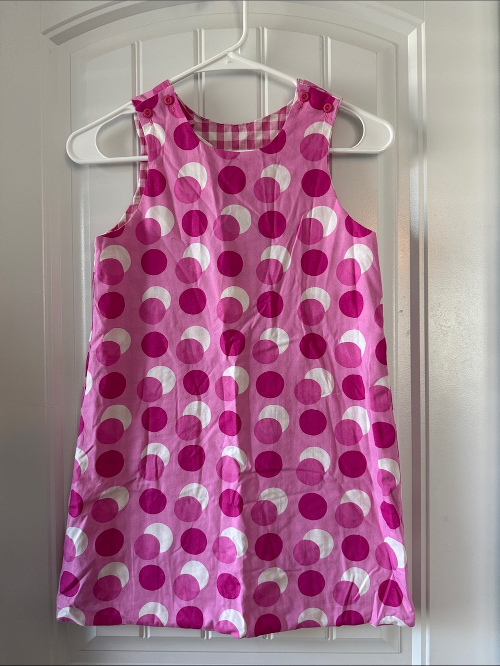 Gently worn Girls Pink Polka Dot Reversible Sleeveless Shift Dress